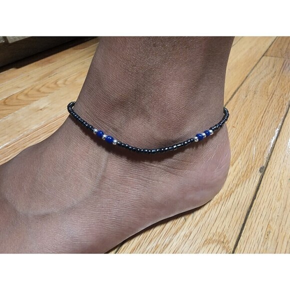 Women's Beaded Anklet Bracelet Black And Blue - Picture 4 of 5